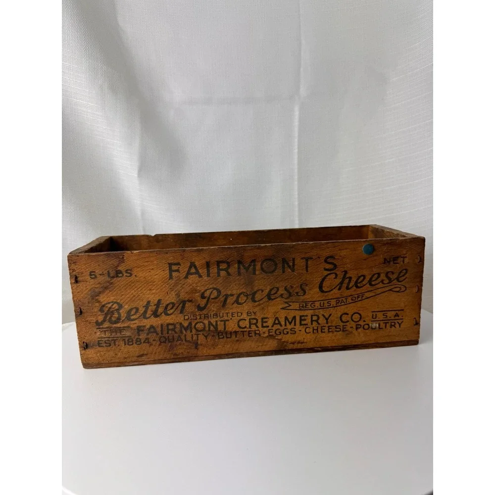 Vintage Fairmont's 5 LB Process Cheese Wooden Box American Cheese Advertising